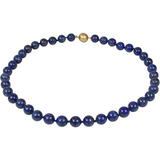 Edelstein Kette - afghanischer Lapis Lazuli Kugelcollier ca. 10 mm 925oo Silber Karabiner, ca. 47 cm