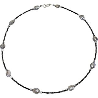 Funk-Collier Edelsteinkette Spinell facettiert, Labradorit facettiert, 925oo Silber Schloss, ca. 45 cm