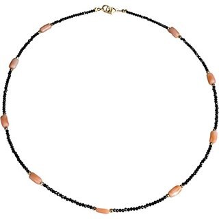 Funk-Collier Edelsteinschmuck Schwarzer Spinell facettiert, Koralle, ca. 44 cm