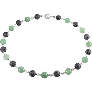 Funk-Collier Edelsteinkette Aventurin facettiert, Lavastein, Muschelkernperle, ca. 44.5 cm