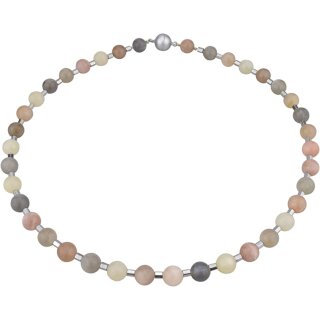 Funk-Collier Edelsteinkette Mondstein, Ø ca. 8 mm, Magnetschloss, ca 45 cm