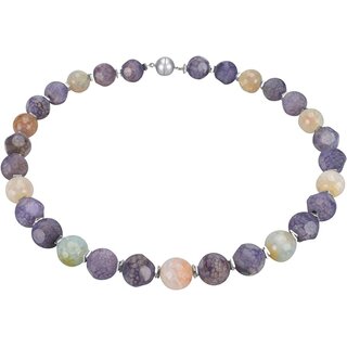 Funk-Collier Edelsteinkette Multicolor facettiert, Silber-Hmatit, Magnetschloss, ca. 49 cm, Damen