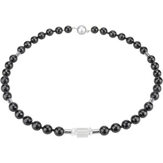 Funk-Collier Energie Kette, schwarzer Turmalin fac, Bergkristall fac, ca. 44 cm, Magnetschloss,  ca. 8 mm