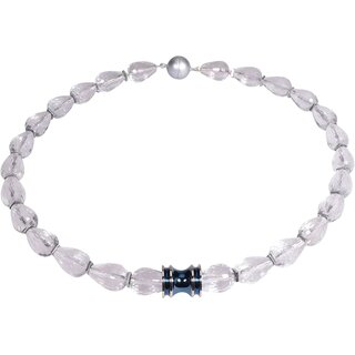 Funk-Collier Edelsteinkette Bergkristall Tropfen facettiert, Magnetschloss, ca. 44 cm
