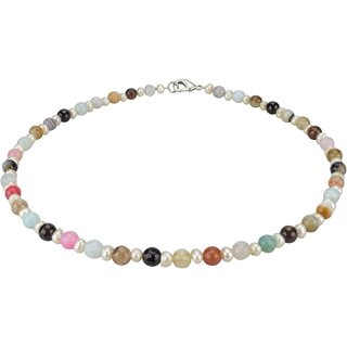 Funk-Collier Edelsteinkette Multicolor, Achat fac, Ssswasser Zuchtperle,ca. 42 cm