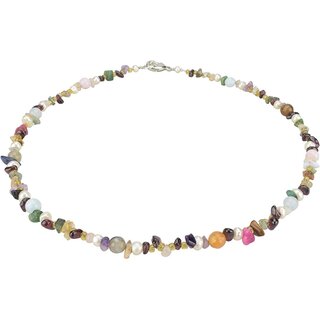Funk-Collier Bunte Edelsteinkette mit Ssswasser Zuchtperlen, ca. 43 cm