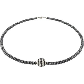 Funk-Collier Edelsteinkette facettierter Hmatit, Pave Zirkonia Kugel, schwarz/Silber, ca. 45.5 cm