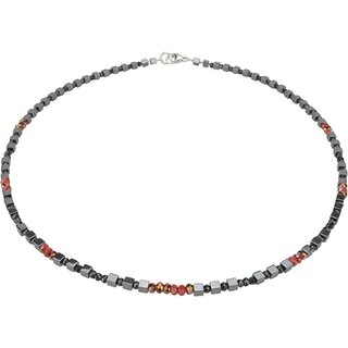 Funk-Collier Edelsteinkette Hmatit, Achat fac, Quarz fac, 925oo Silber Karabiner, ca. 43 cm