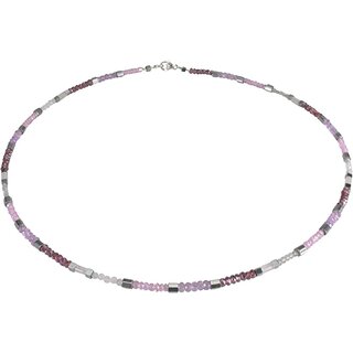Edelsteincollier facettierter Quarz, Silber-Hmatit, 925 Silber Schlo, ca. 43 cm