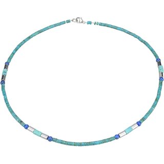 Funk-Collier Edelsteinschmuck Trkis, Lapis Lazuli, versilberter Edelstein, 925oo Silber, ca. 45.5 cm