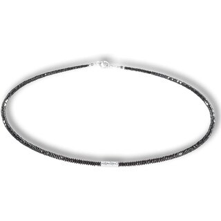 Funk-Collier Schwarzer Spinell, Hochwertige, Brillante Linsen - Facettierung, Silber Mittelteil