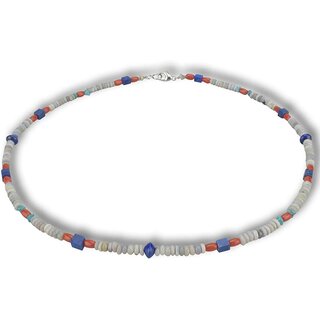 Funk-Collier Edelsteinkette Opal, Lapis Lazui, Koralle, Trkis, Silber Karabiner, Damen, ca. 46 cm