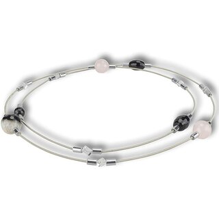 Funk-Collier Endless Dream, Drusen Achat, Rosenquarz, Silber-Hmatit ca. 75 cm