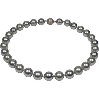 Tamouree Muschelkernperlen Collier, 14 mm Silber-grau changierend, 925oo Silber, ca 49 cm