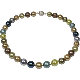 Muschelkernperlen Collier, zarte Multicolor Tne, 925 Silber