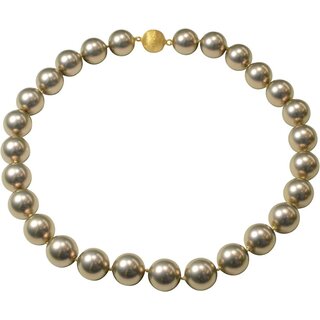 Muschelkernperlen Collier champagnerfarben, 16mm, 925 Silber vergoldet