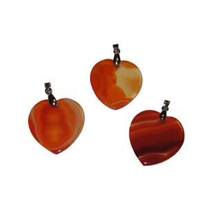 Achat carneolfarben Herz Anhnger flach ca. 25 mm schne Maserung mit silberfarbener Metallse
