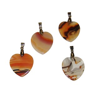 Achat Natur Herz Anhnger flach mit interesanten Farbverlufen und Maserungen ca. 25 mm mit silberfarbener Metallse