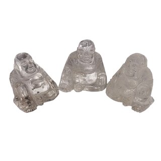 Bergkristall Buddha ca. 30 - 35  mm aus echtem Edelstein Happy Buddha sitzend, lachend