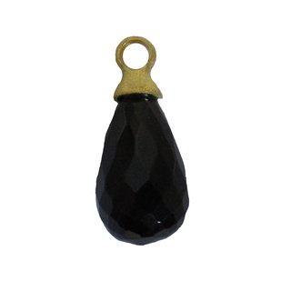 Turmalin schwarz  Schrl Tropfen 10 mm facettiert als Anhnger mit 925er Silber vergoldet se 4 mm