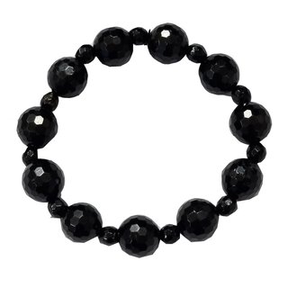 Turmalin schwarz Schrl facettiertes Kugel Armband groe Kugel ca. 12 mm , kleine Kugel ca. 6 mm Lnge ca. 19 - 20 cm