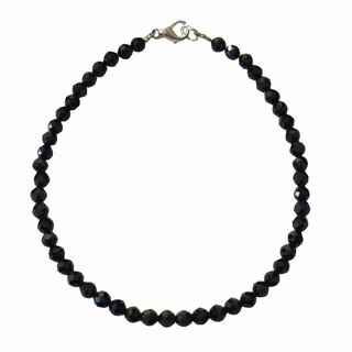 Turmalin schwarz / Schrl 4 mm facettiertes Kugelarmband ca. 20 cm mit silberfarbenen Karabiner Verschluss