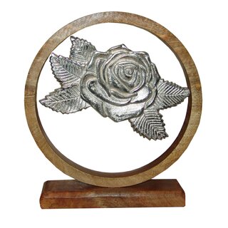 GILDE Mango Holz Skulptur mit Aluguss Rose ca. 26 x 20 cm