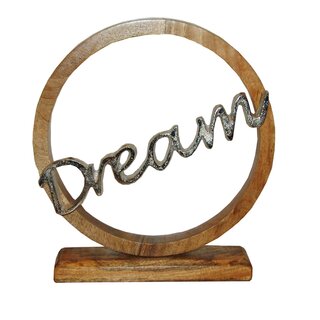 GILDE Mango Holz Skulptur mit Aluguss Schrift Dream ca. 26 x 20 cm