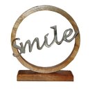 GILDE Mango Holz Skulptur mit Aluguss Schrift Smile ca....