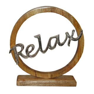 GILDE Mango Holz Skulptur mit Aluguss Schrift Relax  ca. 26 x 20 cm