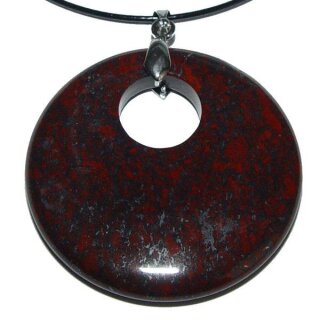 Brekzien Jaspis Anhänger rund mit silberfarbenem Clip 40 mm Ø