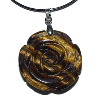 Tigerauge Anhnger in Form einer Rose ca. 28 mm mit silberfarbenem Clip